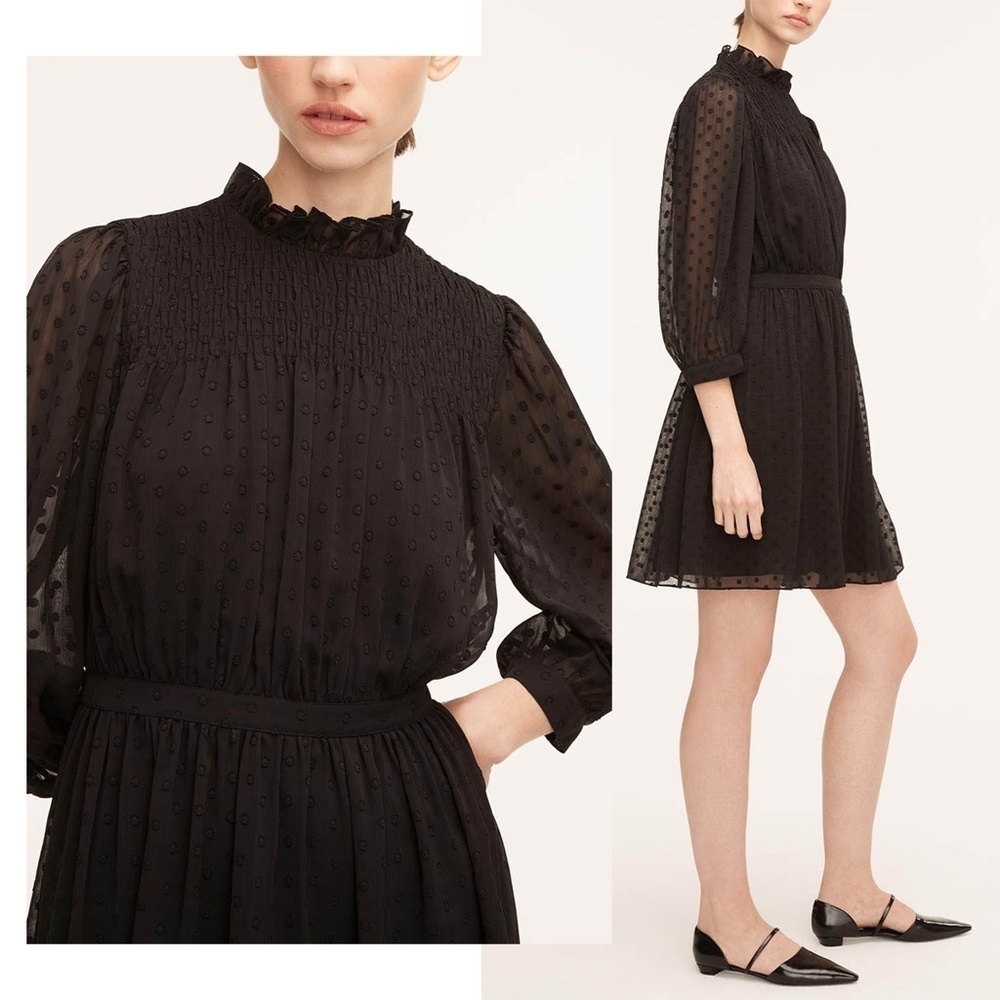 NWT REBECCA TAYLOR | Feminine Ruffle Clip-Dot Shirt Dress in Black | Size 6 - Picture 2 of 8